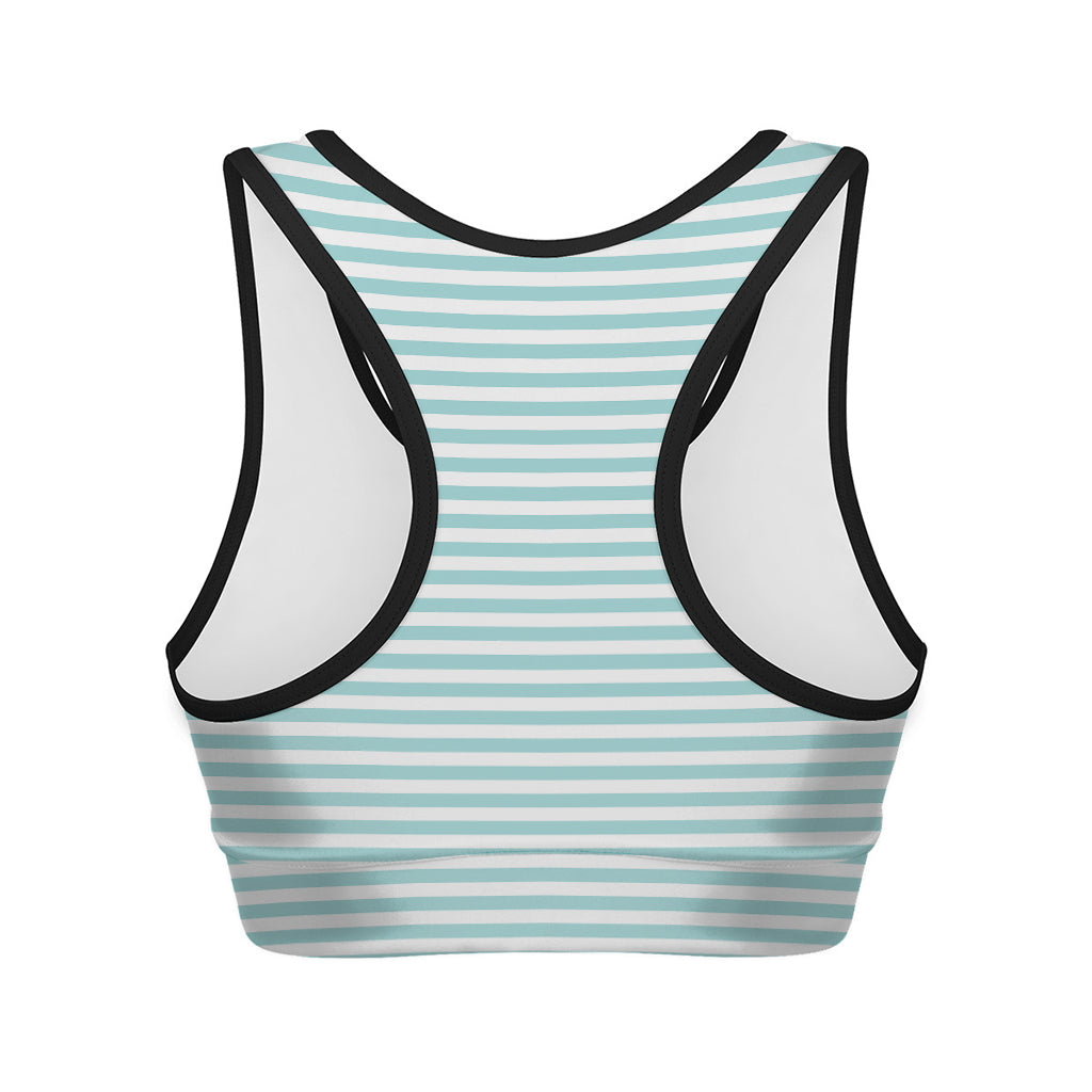 White And Cyan Striped Pattern Print Women's Sports Bra