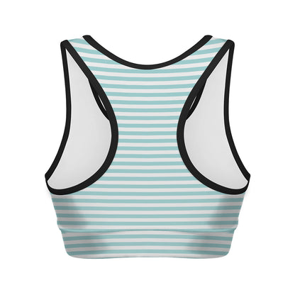 White And Cyan Striped Pattern Print Women's Sports Bra