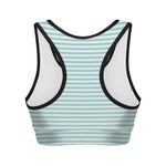White And Cyan Striped Pattern Print Women's Sports Bra