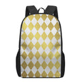 White And Gold Harlequin Pattern Print 17 Inch Backpack