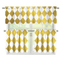 White And Gold Harlequin Pattern Print 3 Piece Kitchen Curtains