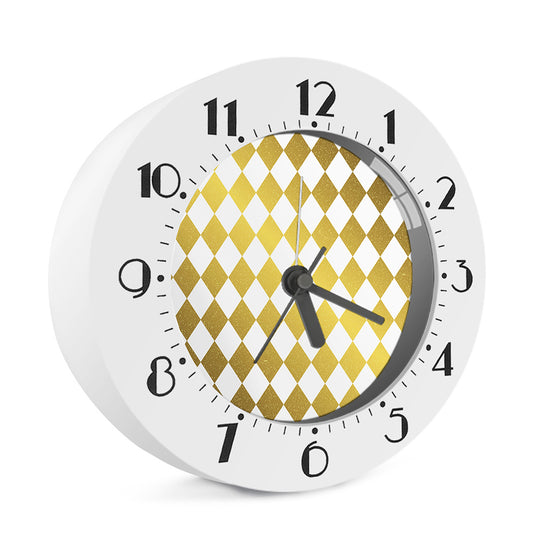 White And Gold Harlequin Pattern Print Alarm Clock