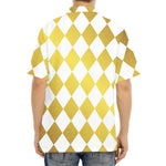 White And Gold Harlequin Pattern Print Aloha Shirt