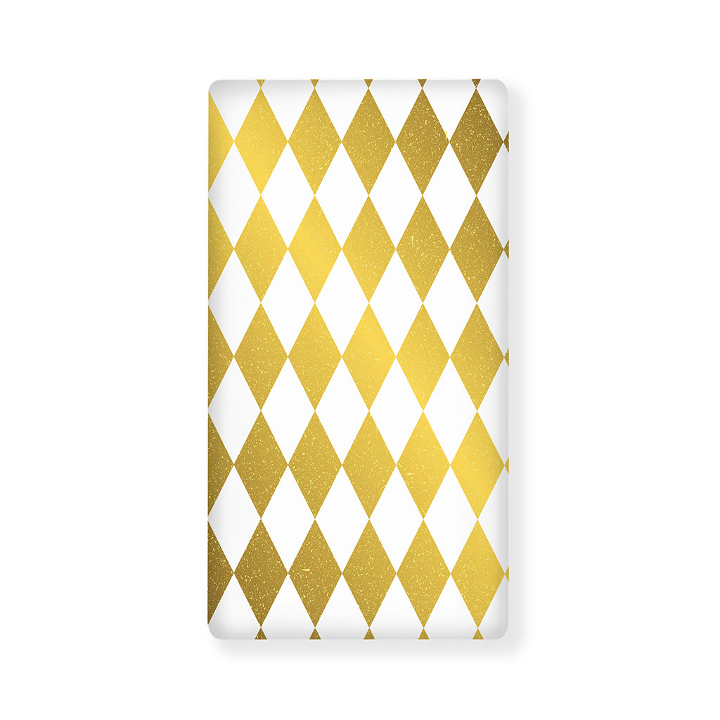 White And Gold Harlequin Pattern Print Baby Crib Sheet