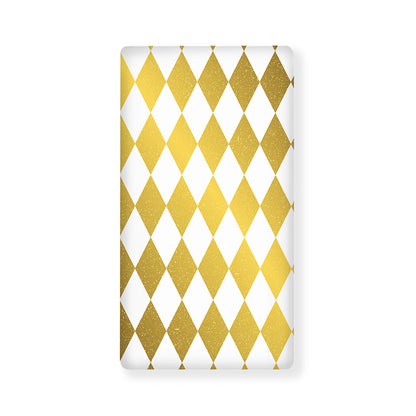 White And Gold Harlequin Pattern Print Baby Crib Sheet