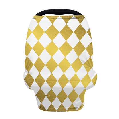 White And Gold Harlequin Pattern Print Baby Seat Cover