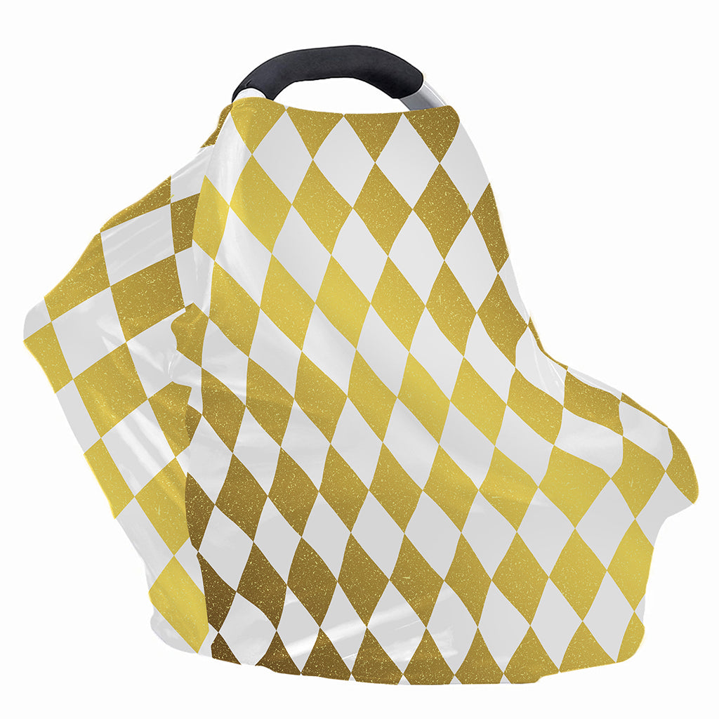 White And Gold Harlequin Pattern Print Baby Seat Cover