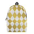 White And Gold Harlequin Pattern Print School Backpack