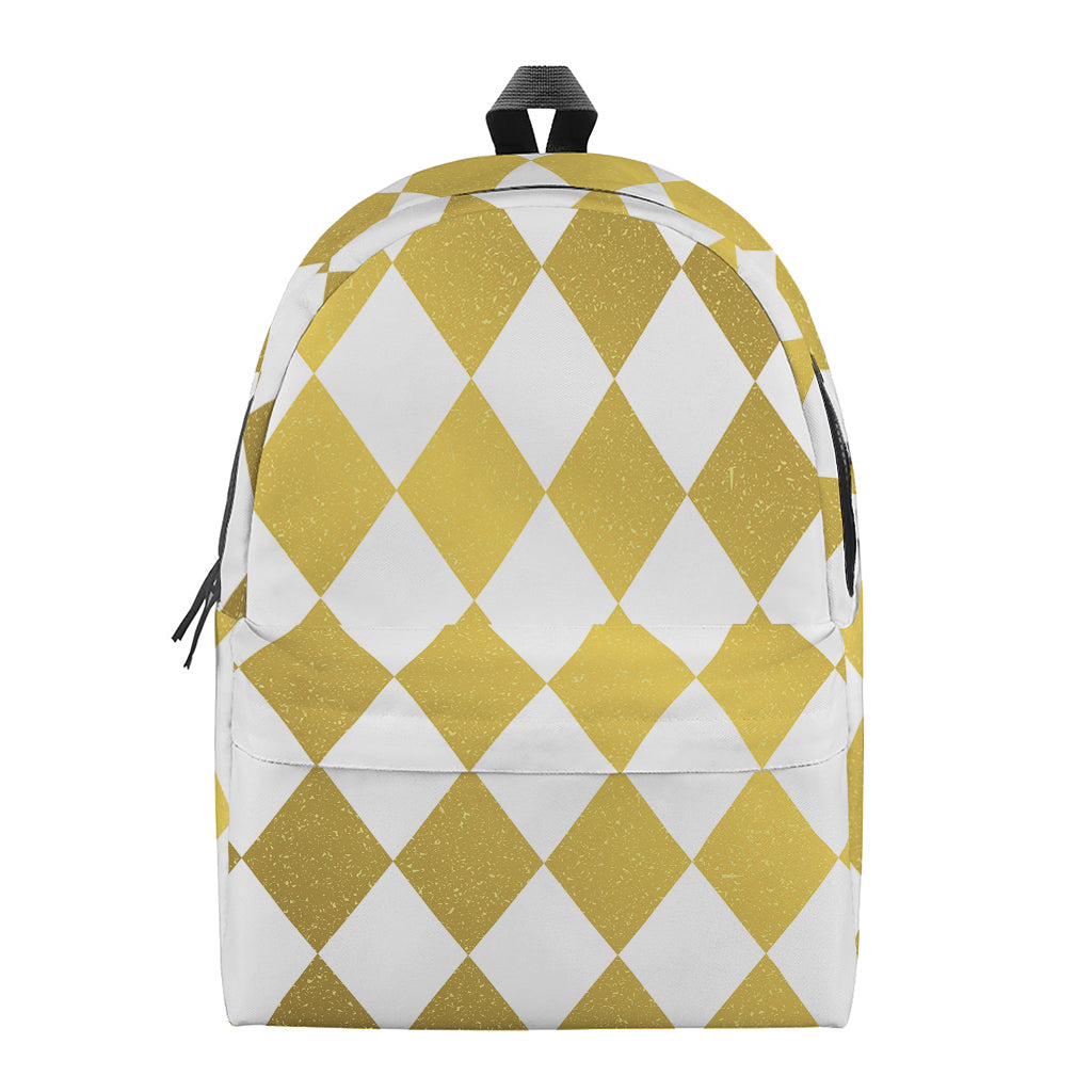 White And Gold Harlequin Pattern Print Backpack