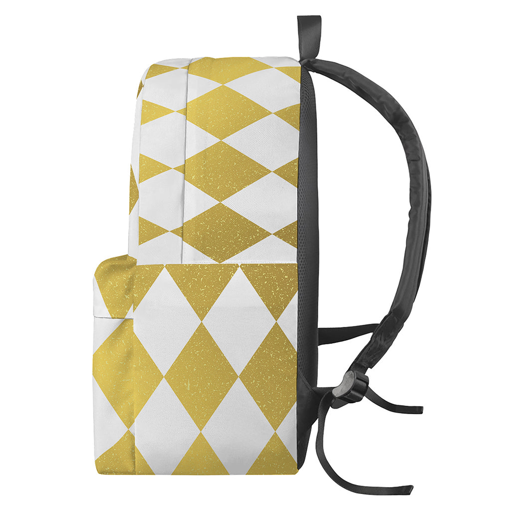 White And Gold Harlequin Pattern Print Backpack