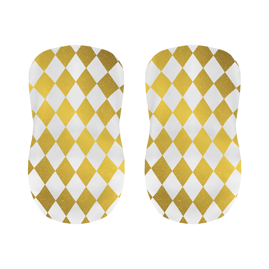 White And Gold Harlequin Pattern Print Bar Stool Covers