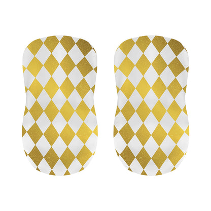 White And Gold Harlequin Pattern Print Bar Stool Covers