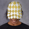 White And Gold Harlequin Pattern Print Baseball Cap