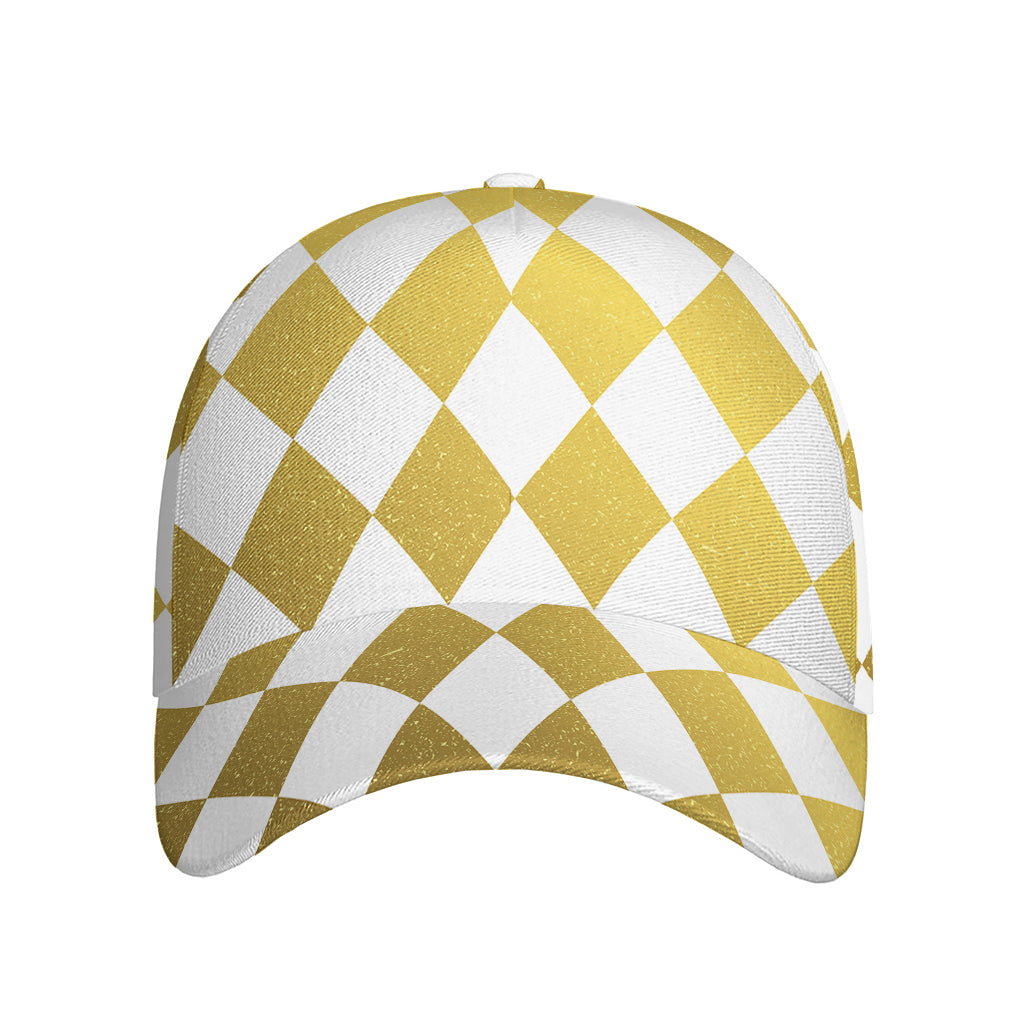 White And Gold Harlequin Pattern Print Baseball Cap