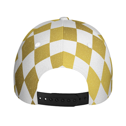White And Gold Harlequin Pattern Print Baseball Cap