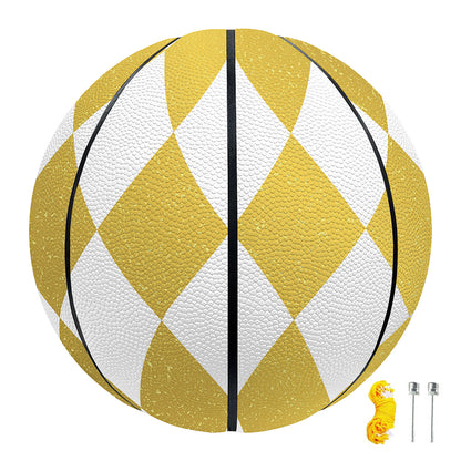 White And Gold Harlequin Pattern Print Basketball