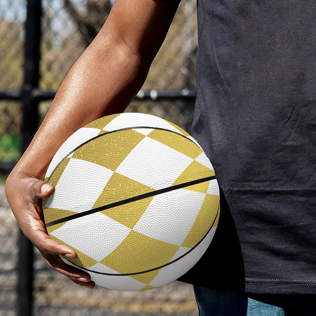 White And Gold Harlequin Pattern Print Basketball