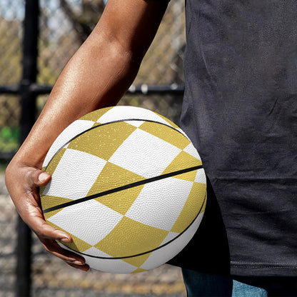 White And Gold Harlequin Pattern Print Basketball