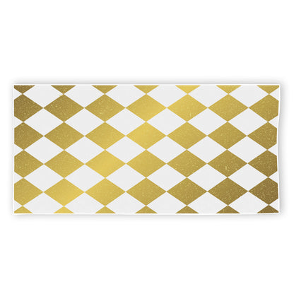 White And Gold Harlequin Pattern Print Beach Towel