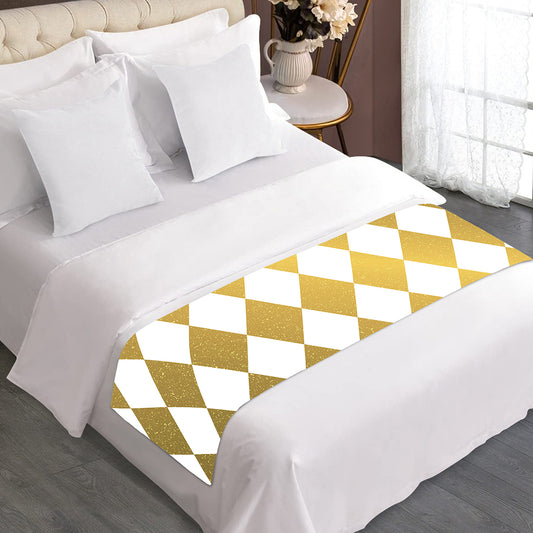 White And Gold Harlequin Pattern Print Bed Runner