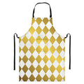 White And Gold Harlequin Pattern Print Bib Apron With Pocket