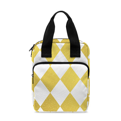 White And Gold Harlequin Pattern Print Bible Tote Bag