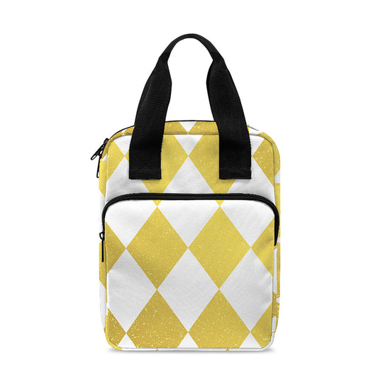 White And Gold Harlequin Pattern Print Bible Tote Bag