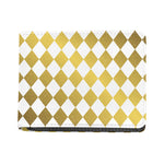 White And Gold Harlequin Pattern Print Bifold Wallet