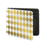White And Gold Harlequin Pattern Print Bifold Wallet