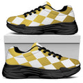 White And Gold Harlequin Pattern Print Black Chunky Shoes