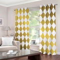 White And Gold Harlequin Pattern Print Dimout Grommet Curtains