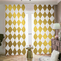 White And Gold Harlequin Pattern Print Dimout Pencil Pleat Curtains