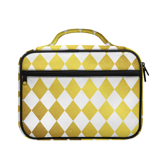 White And Gold Harlequin Pattern Print Briefcase Bible Bag