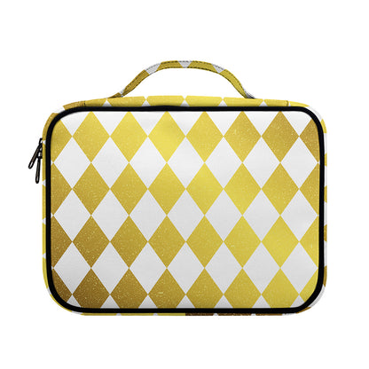 White And Gold Harlequin Pattern Print Briefcase Bible Bag