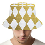 White And Gold Harlequin Pattern Print Bucket Hat