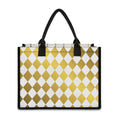 White And Gold Harlequin Pattern Print Canvas Tote Bag