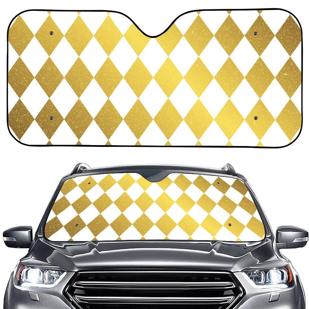 White And Gold Harlequin Pattern Print Car Windshield Sun Shade