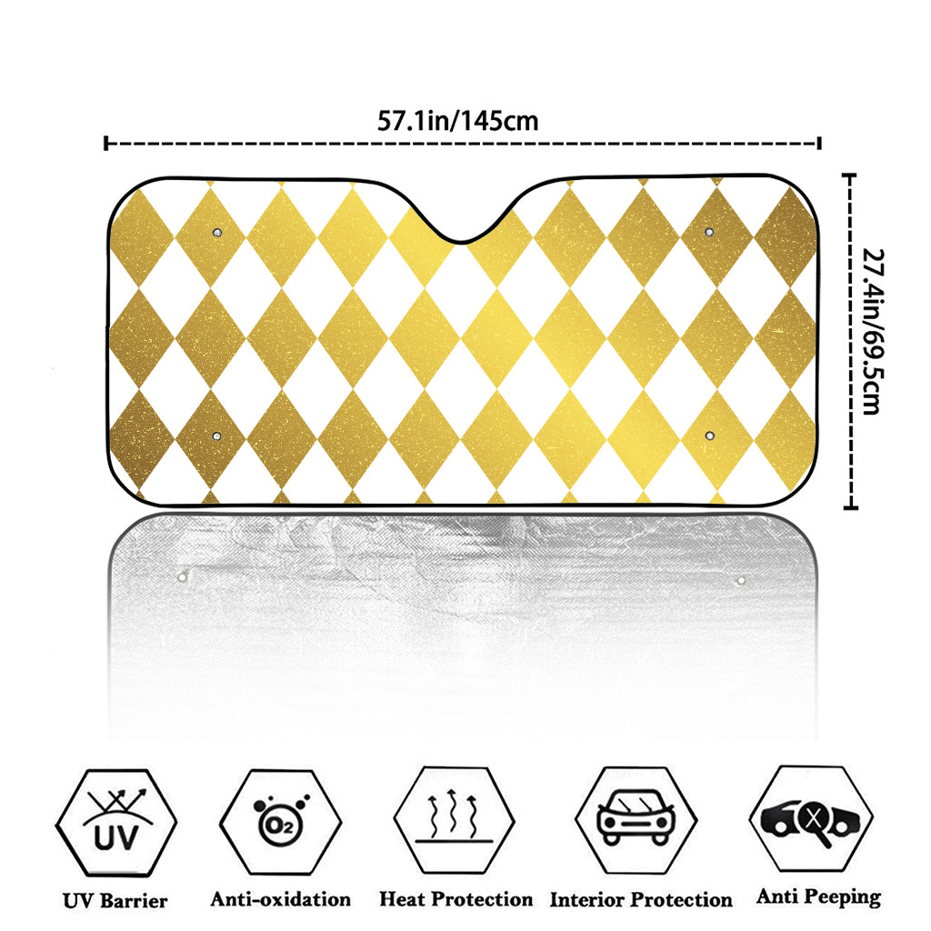 White And Gold Harlequin Pattern Print Car Windshield Sun Shade