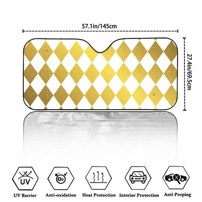 White And Gold Harlequin Pattern Print Car Windshield Sun Shade
