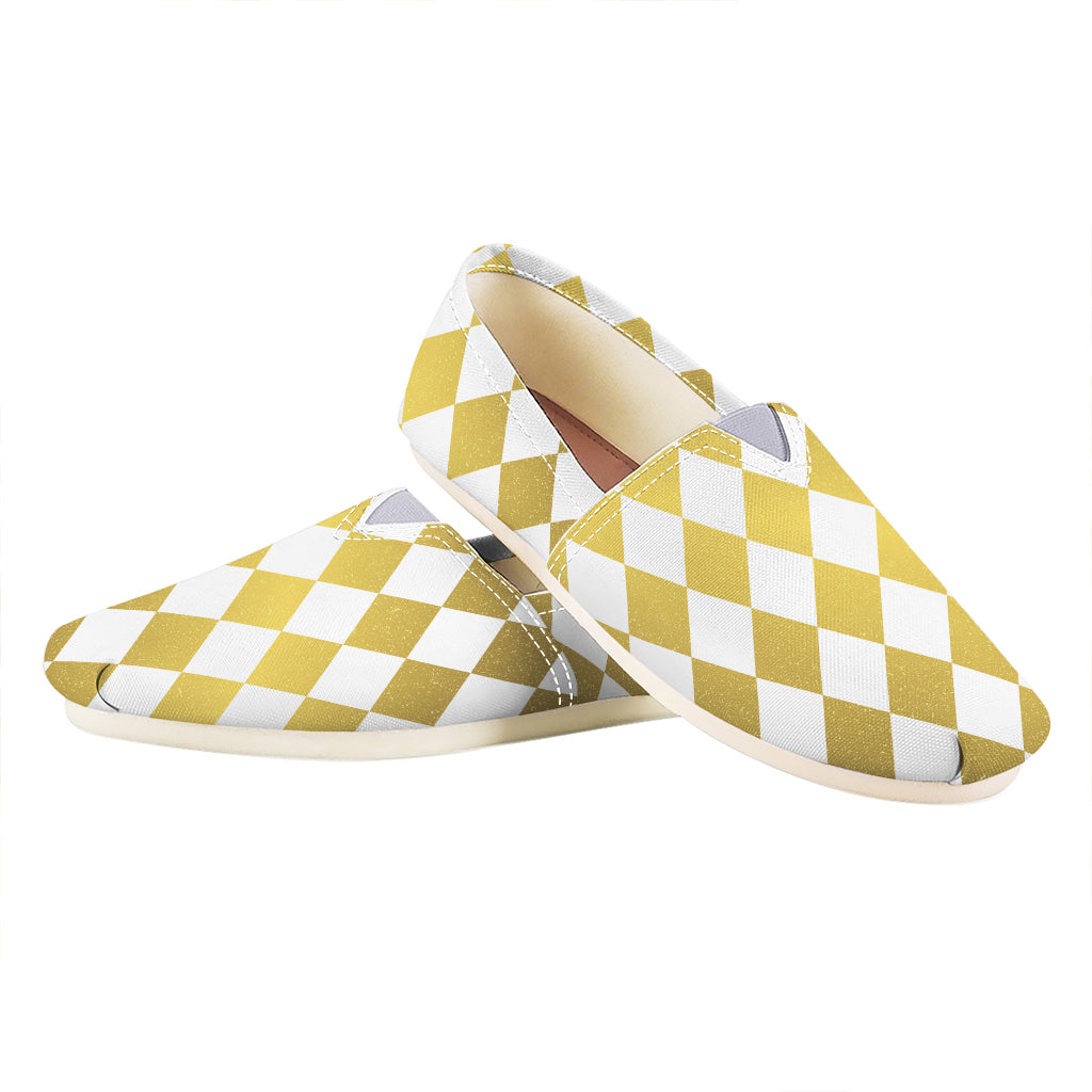 White And Gold Harlequin Pattern Print Casual Shoes