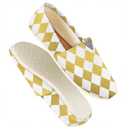 White And Gold Harlequin Pattern Print Casual Shoes