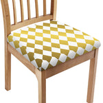 White And Gold Harlequin Pattern Print Chair Cushion Cover