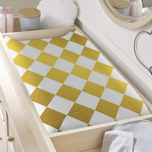White And Gold Harlequin Pattern Print Changing Pad Cover