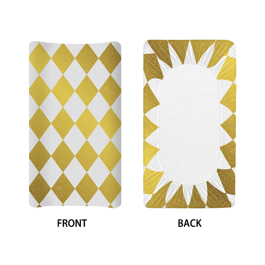 White And Gold Harlequin Pattern Print Changing Pad Cover