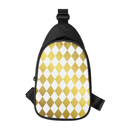 White And Gold Harlequin Pattern Print Chest Bag