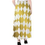 White And Gold Harlequin Pattern Print Chiffon Maxi Skirt