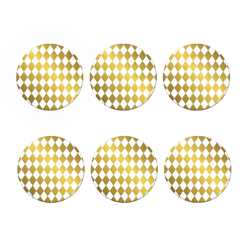 White And Gold Harlequin Pattern Print Coaster Set