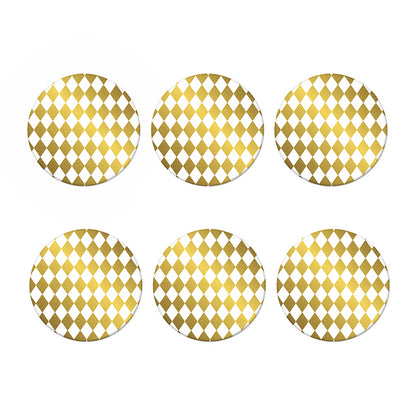 White And Gold Harlequin Pattern Print Coaster Set