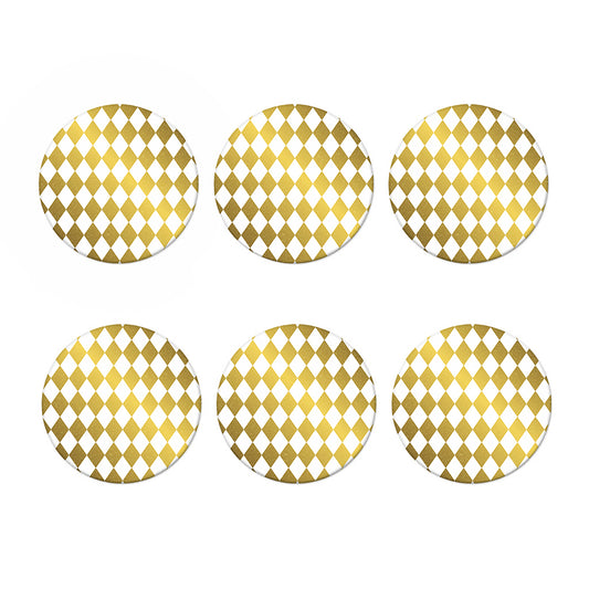 White And Gold Harlequin Pattern Print Coaster Set