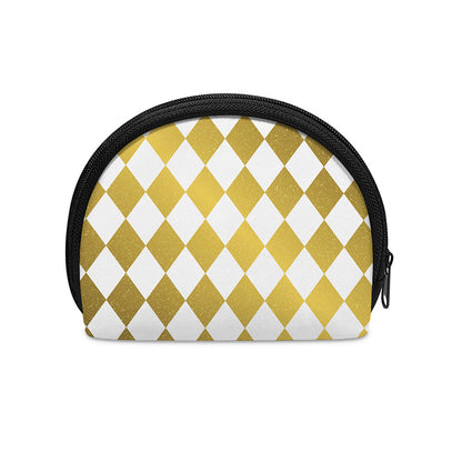 White And Gold Harlequin Pattern Print Coin Purse